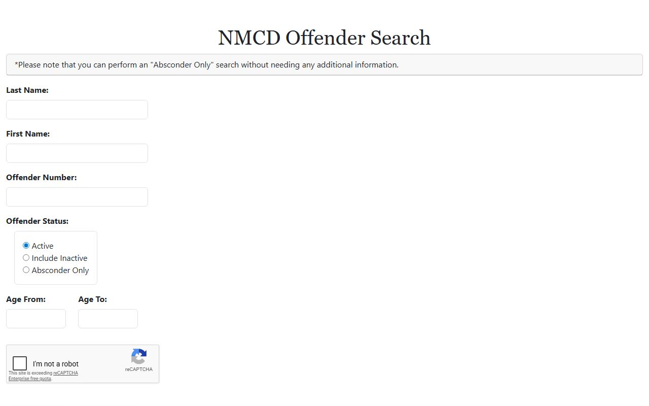 Grant County inmate population search using the New Mexico Corrections Department offender locator